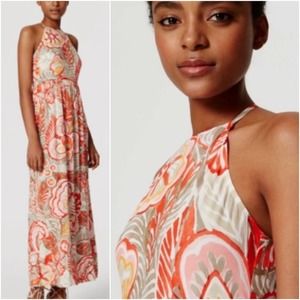 Ann Taylor LOFT Floral Print High Neck Maxi Dress